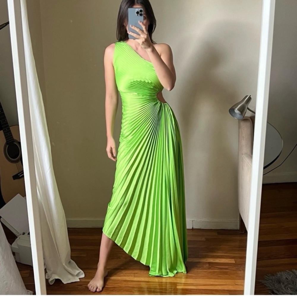 Alc green pleaded dress